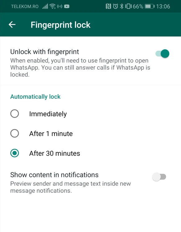 WhatsApp deblocare prin amprenta
