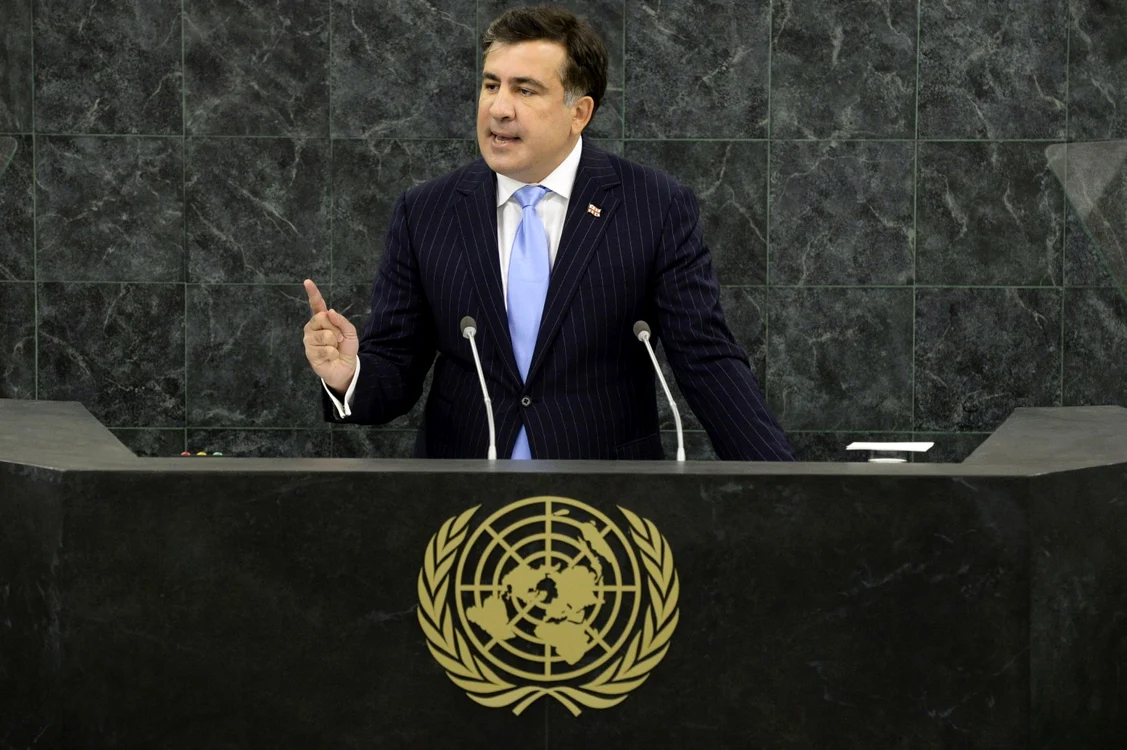 Mikheil Saakaşvili, în timpul discursului în faţa ţărilor membre ONU. FOTO: Reuters