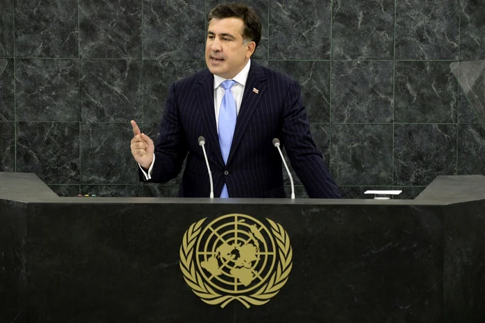 Mikheil Saakaşvili, în timpul discursului în faţa ţărilor membre ONU. FOTO: Reuters