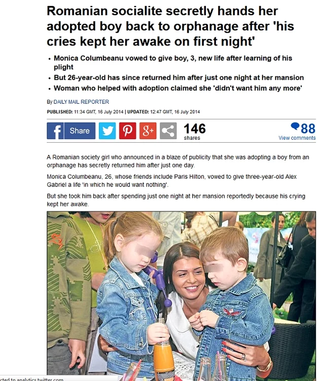 Articolul apărut în presa internațională / foto: captură Daily Mail