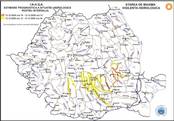 Hidrologii au emis avertizări de inundații pe râurile din mai multe județe