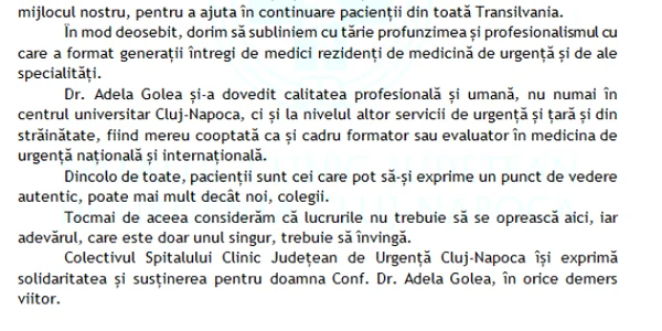 cluj mesaj medic golea