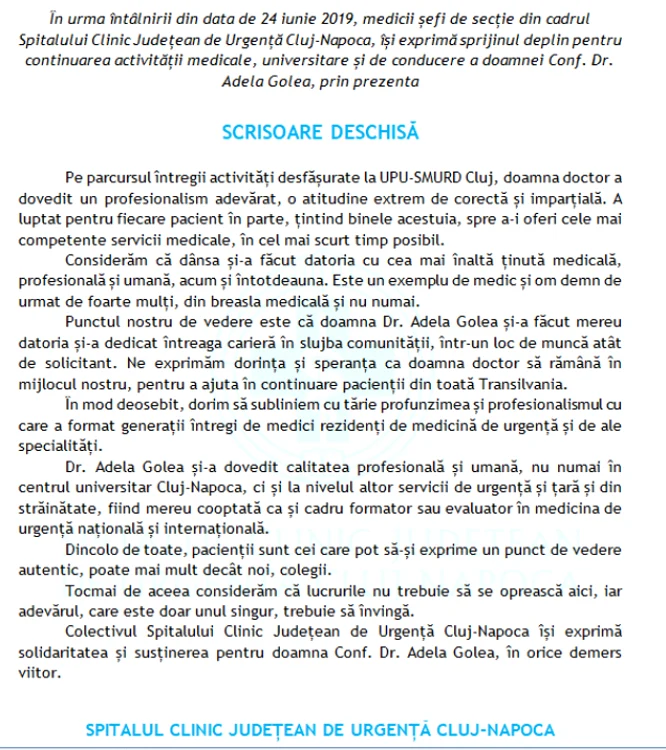 cluj mesaj medic golea