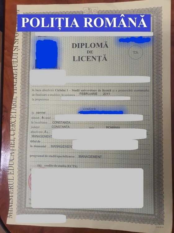 Diplomă de licență falsificatăfoto: Poliția Română