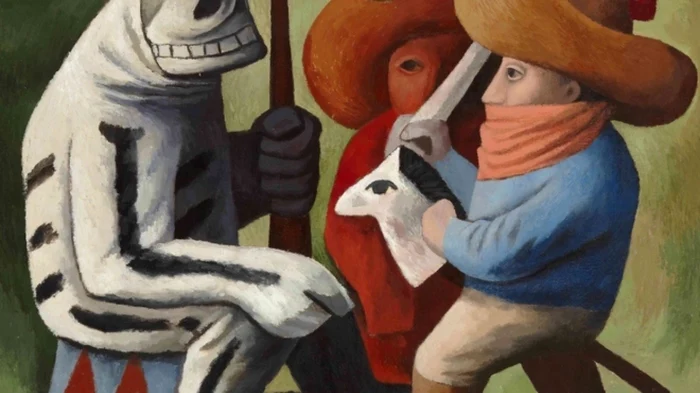"Carnavalul din Huejotzingo"/ "Carnaval de Huejotzingo", lucrarea pictorului mexican Chavez Morado, este expusă la Academia Regală de Artă din Londra FOTO The Telegraph