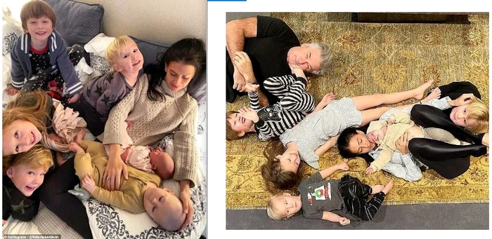 Alec Baldwin, 62 de ani, împreună cu copiii lui (dreapta), Hilaria, împreună cu cei șase copii, Carmen, de 7 ani, Rafael, de 6 ani, Leonardo, de 4 ani, Romeo, de 3ani, Edu, de 6 luni, și nou-născutul (stânga)Foto: Instagram