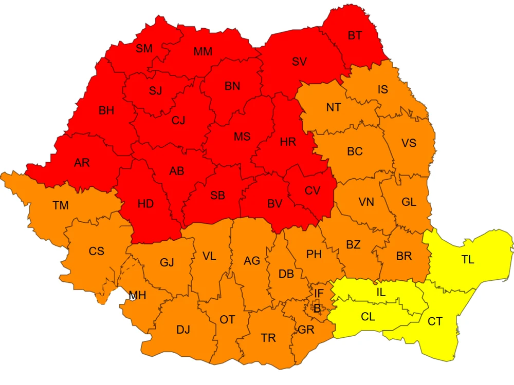 Avertizările meteo pentru duminică/FOTO: ANM