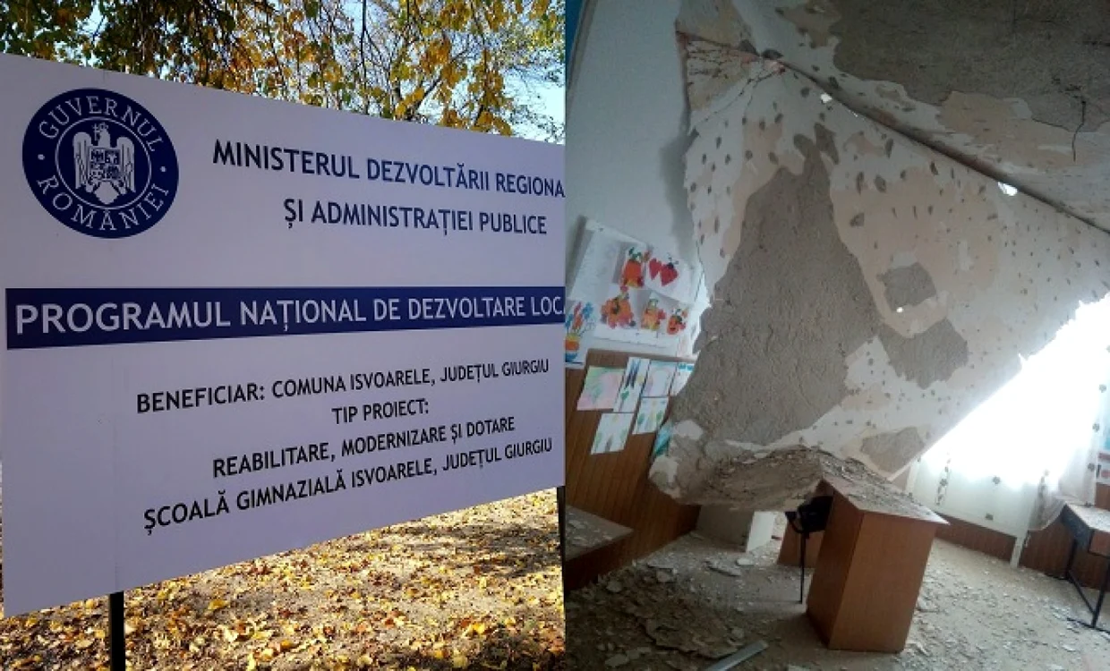 Tavanul clasei reabilitate s-a prăbuşit foto Mihaela Murgoci