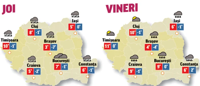 Prognoza meteo pentru următoarele două zile anunță precipitații și vânt în toată țara