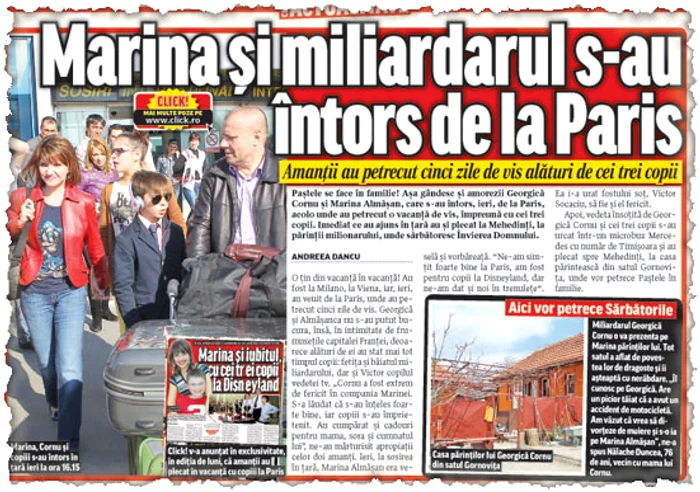 Click! a dezvăluit în premieră relaţia dintre Marina Almășan și Georgică Cornu