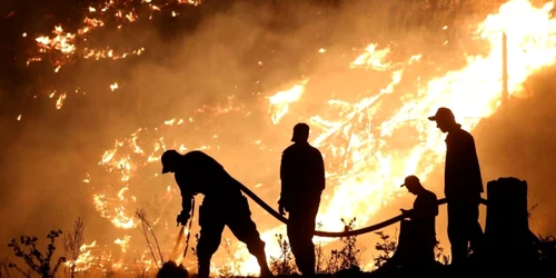 Membrii departamentului de pompieri încearcă să stingă incendiul din satele Daba şi Tsagveri de pe Valea Borjomi din Georgia FOTO Mediafax / Hepta / Anadolu Agency