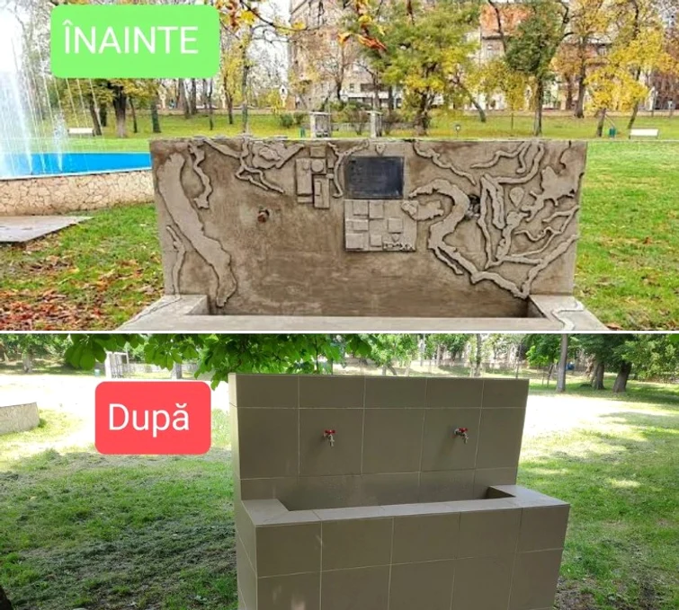 Fântâna realizată în cadrul unui proiect cultural a fost placată cu gresia FOTO Ionuț Suciu
