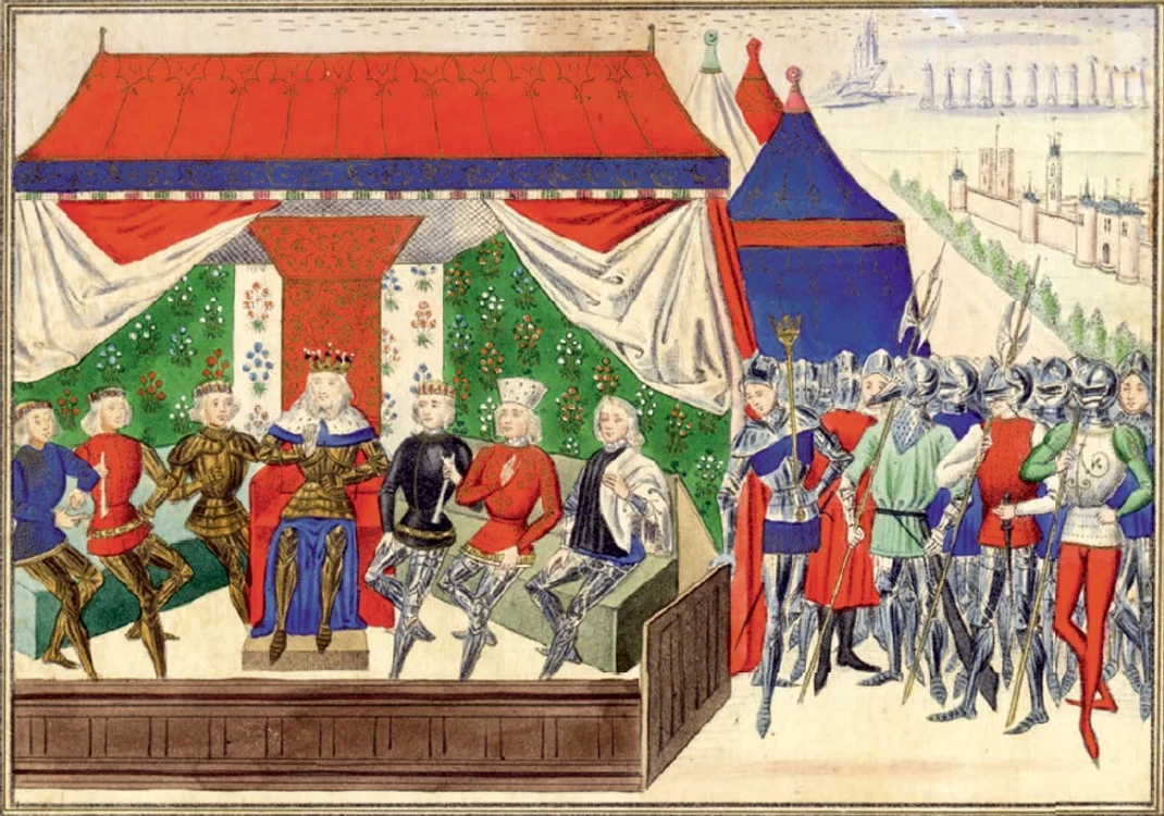 Regele Sigismund de Luxemburg,  la sfat cu domnitorii vasali,  înainte de a traversa Dunărea pentru lupta de la Nicopole din 1396
