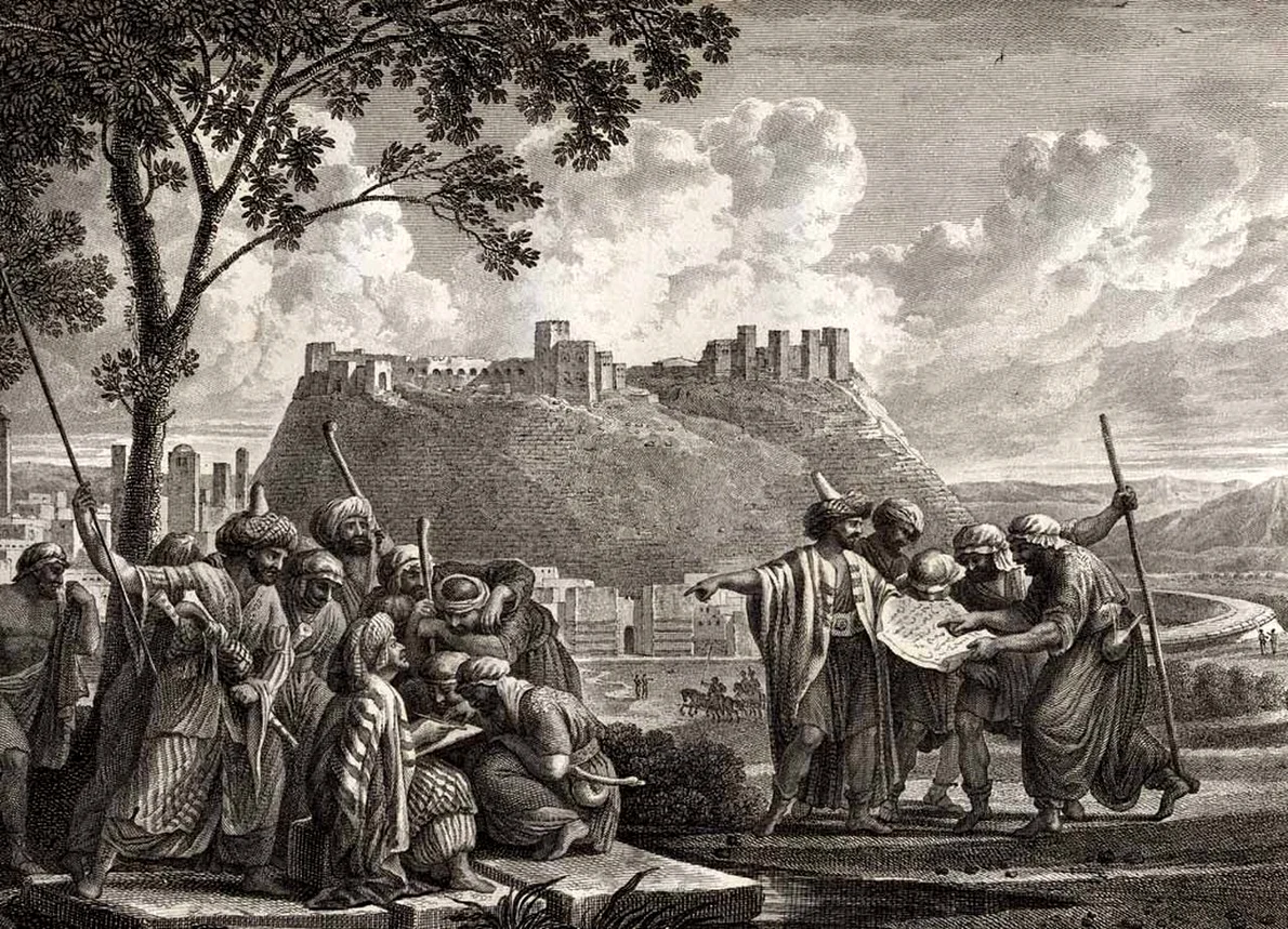 Ilustrație reprezentând Citadela din Homs, la sfârșitul secolului al XVIII-lea, de Louis François Cassas (© Wikimedia Commons)