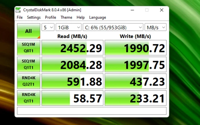 Acer Swift X test CrystalDiskMark