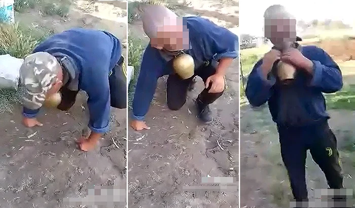 Momentul în care ciobanului îi este legată o talangă de gât FOTO Vremea Nouă