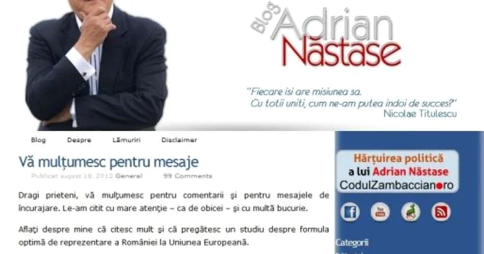 Adrian Năstase a postat în acest weekend două mesaje, pe bloggul personal