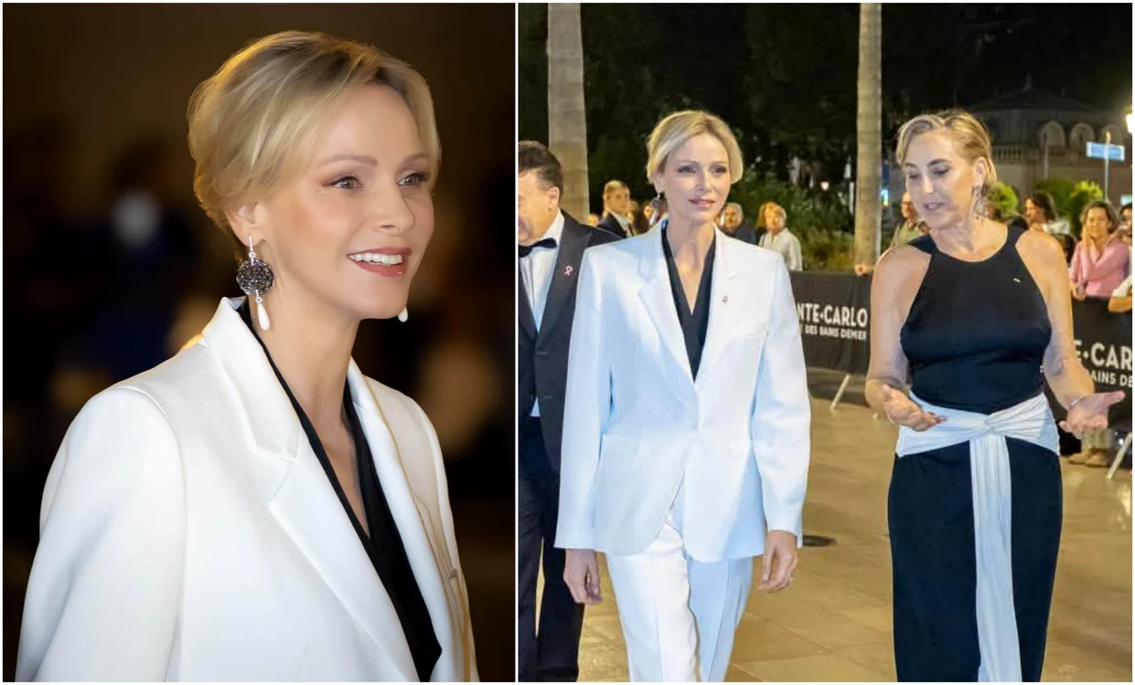 Prințesa Charlene de Monaco în alb și negru la Octombrie Roz Palatul Princiar jpg