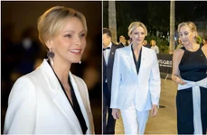 Prințesa Charlene de Monaco în alb și negru la Octombrie Roz Palatul Princiar jpg