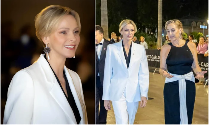 Prințesa Charlene de Monaco în alb și negru la Octombrie Roz   Palatul Princiar jpg
