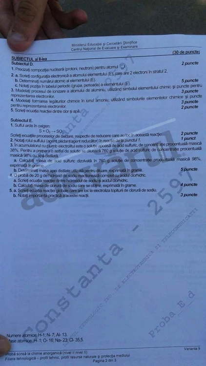 BAC 2015 subiecte Chimie. A doua cerinţă 