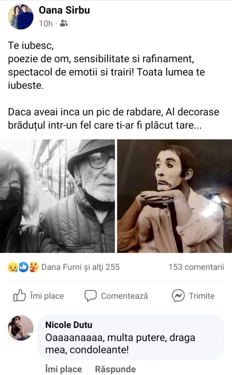 Acesta este anunțul trist postat de Oana Sîrbu, legat de moartea tatălui ei, Romulus Sîrbu