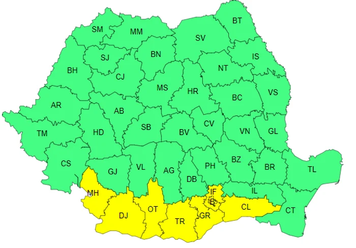 7 județe și Capitala sunt vizate de Codul galben de Căldură - Foto ANM