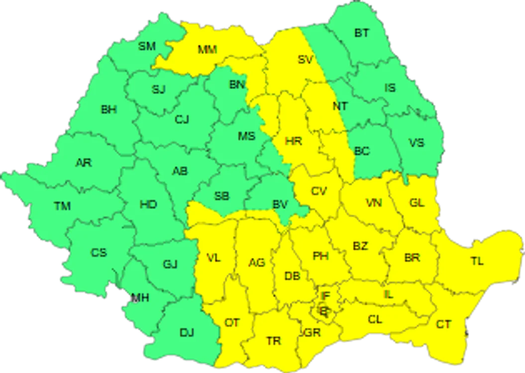 Zone vizate de avertizarea Cod galben. FOTO ANM