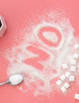 word no made sugar cup coffee pink background flat lay jpg