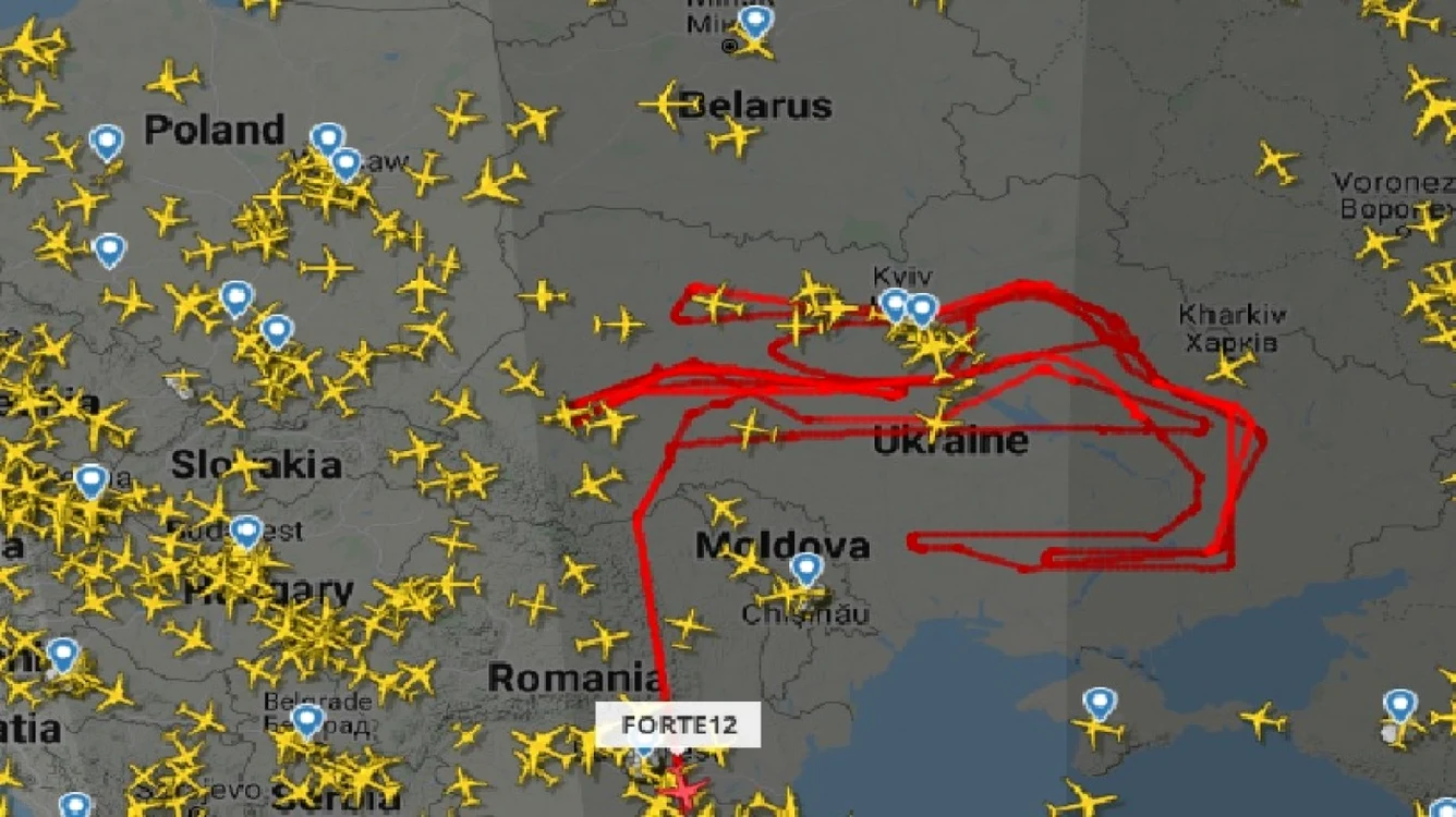 Traseul dronei americane în Ucraina Sursa flightradar24.com