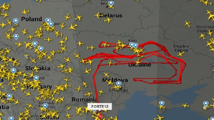 Traseul dronei americane în Ucraina Sursa flightradar24.com