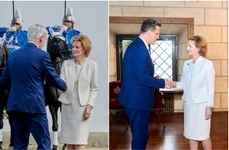 Majestatea Sa Margareta își reciclează ținutele, aici în compleu alb cu fir strălucitor jpg