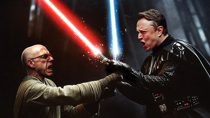 Producătorul Jeffrey Katzenberg, în rol de Luke Skywalker și Elon Musk în rolul lui lui Darth Vader