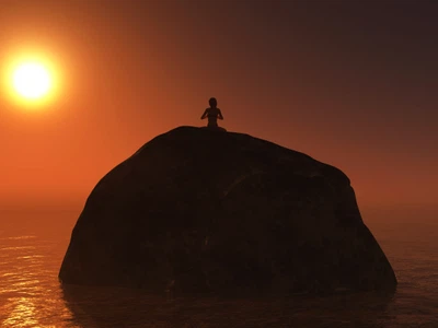 woman sitting rock sunset jpg