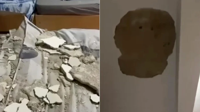 Mai multe bucaţi din tavanul recent renovat au căzut peste un elev / foto: captura video