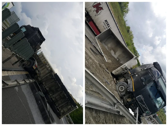 Camionul a blocat cele două benzi principale de circulaţie. Foto: ISU Alba