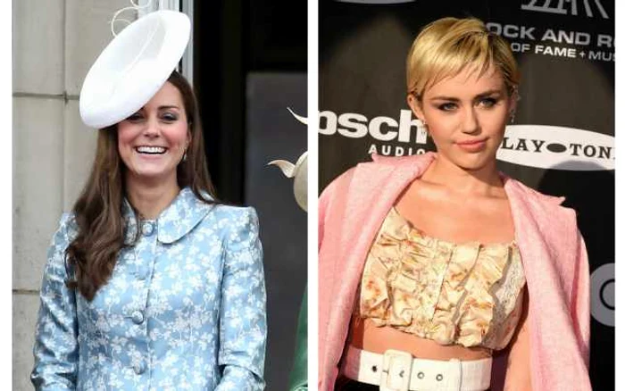 Dacă părinţii britanici o văd pe Kate Middleton (stânga) drept o influneţă pozitivă pentru copiii lor, nu acelaşi lucru se poate spune şi despre Miley Cyrus FOTO Getty Images