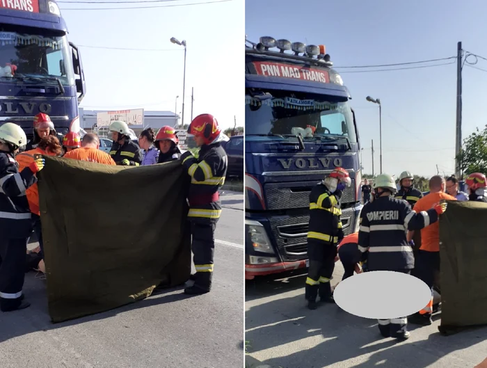 Călcată de TIR în Drăgășani pentru că a traversat neregulamentar o femeie a murit Foto ISU Vâlcea