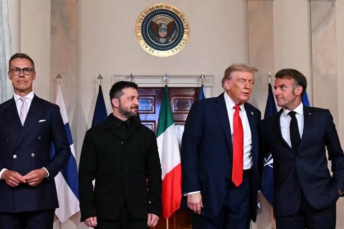 Alexander Stubb, Volodimir Zelenski, Donald Trump și Emmanuel Macron, la Washington. FOTO: AFP