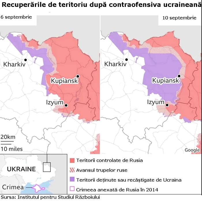 Hartă recuperări de teritoriu după contraofensiva ucraineană