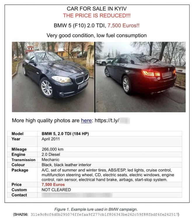 Ofertă auto trimisă de hackeri ruși ambasadelor din Ucraina FOTO via Agerpres
