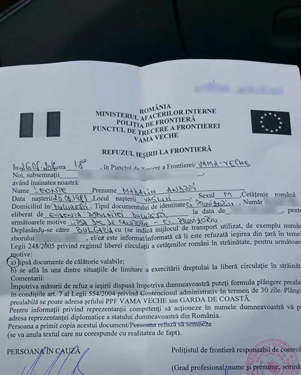 Dovada că lui Leonte i s-a refuzat ieșirea din țară