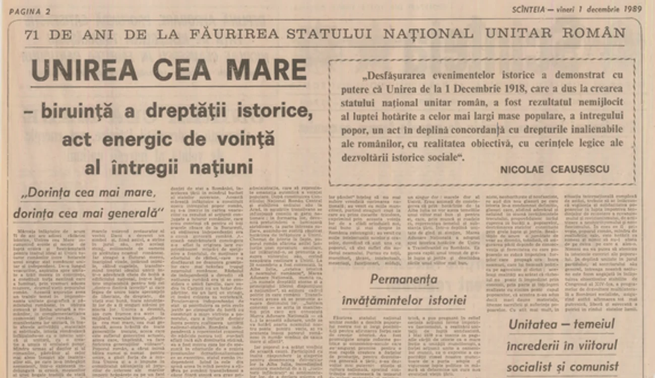 
    Prima pagină a ziarului Scânteia, din data de 1 decembrie 1989  