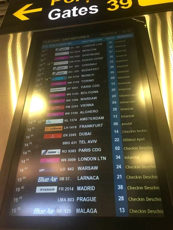 Panou Plecări/Sosiri aeroport - 18 martie 2018