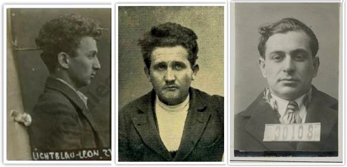 Max Goldstein, în centru, de 23 de ani, a fost liderul grupului de atentatori, avându-i complici pe Leon Lichtblau (în stânga) și Saul Osias (în dreapta)