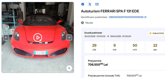 ANAF vinde chiar și un Ferrari