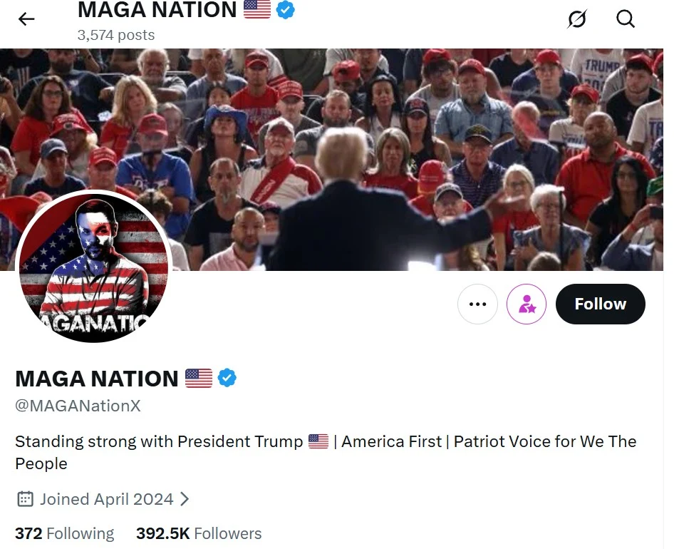 Noua funcție a X arată că multe conturi importante MAGA sunt troli din afara SUA