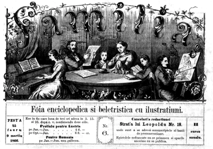 Revista Familia din 1866 care apărea la Pesta
