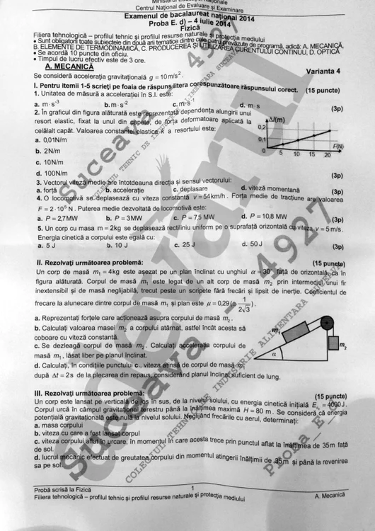 Subiectele la Fizica - Bac 2014