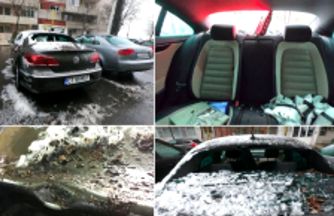 Maşina avariată de prăbuşirea crengilor Sursa Facebook Marian Sterea